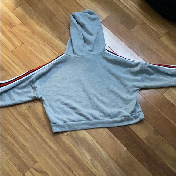 cropped gray and striped hoodie - Picture 3 of 5